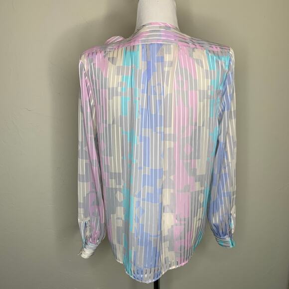 Stuart Lang Pastel 90s Sheer Blouse Sz 6 - Picture 2 of 7